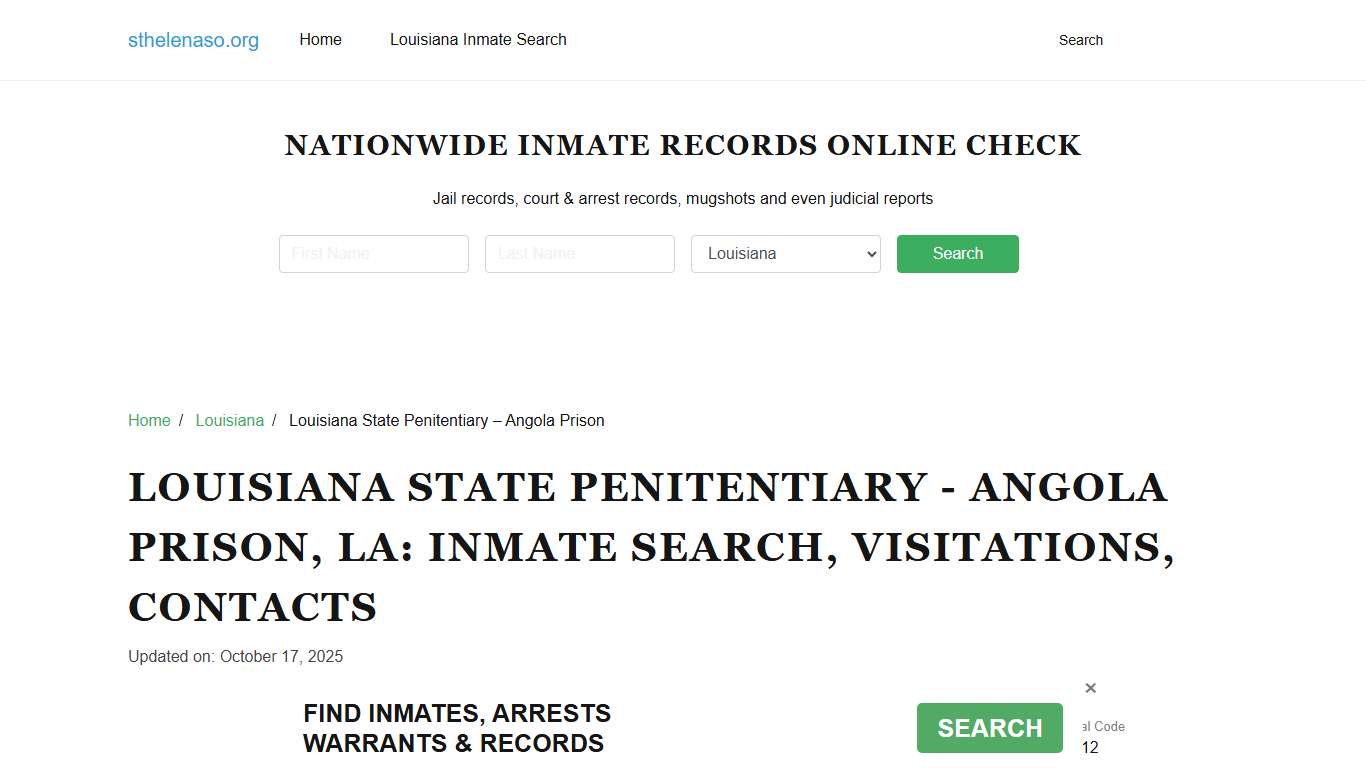 Louisiana State Penitentiary - Angola Prison, LA, Inmate Search, Contacts