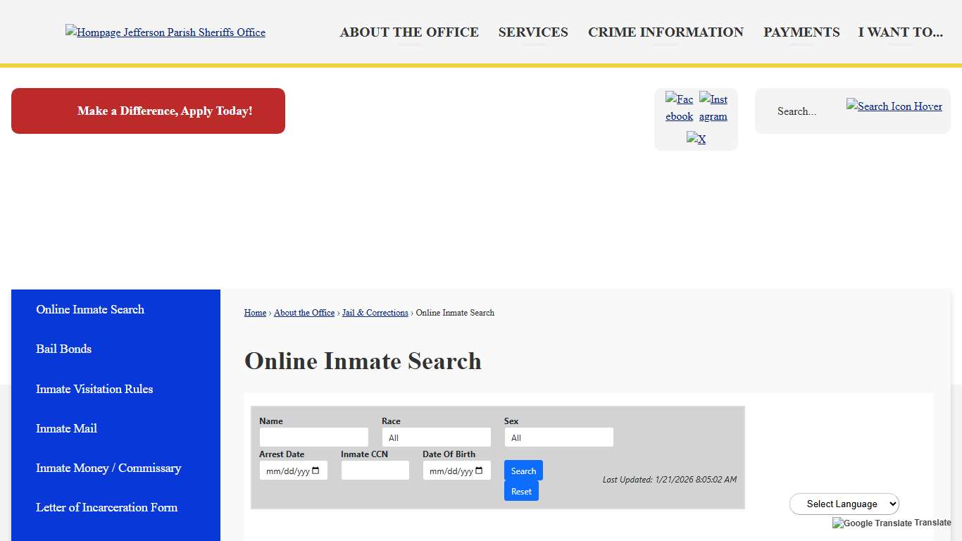 Online Inmate Search | Jefferson Parish Sheriff, LA - Official Website